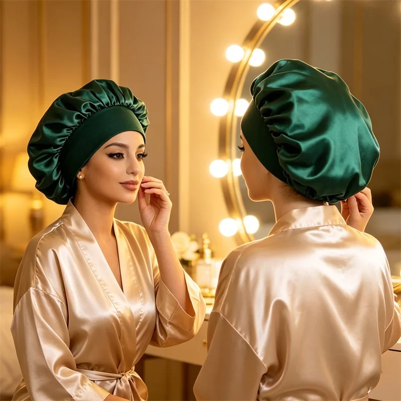 Satin Hair Bonnet - Solid Color Satin Nightcap Women Wide