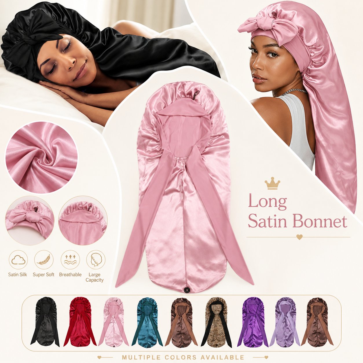 Large Satin Hair Bonnet for Sl - огляд і ціна Satin Hair Bonnet